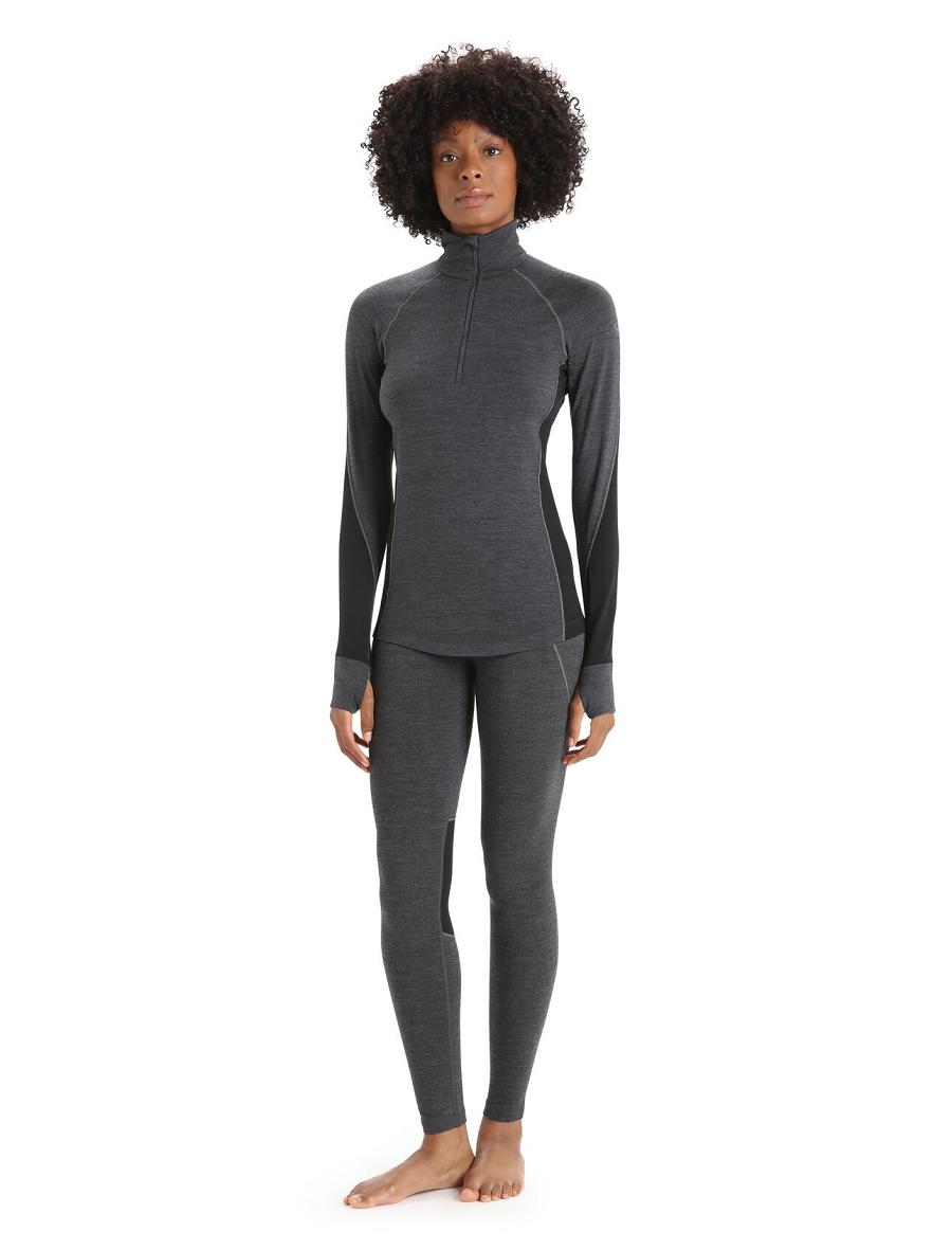 Jet Heather / Black Women's Icebreaker BodyfitZone™ Merino 260 Zone Long Sleeve Half Zip Thermal Top Base Layers | USA 1898VRWD